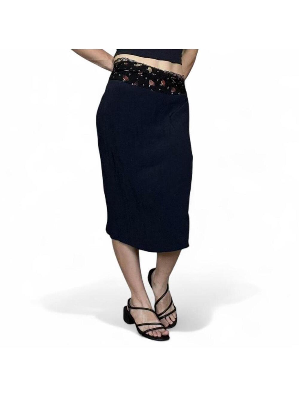 Black Midi Skirt with Patterned Waistband
